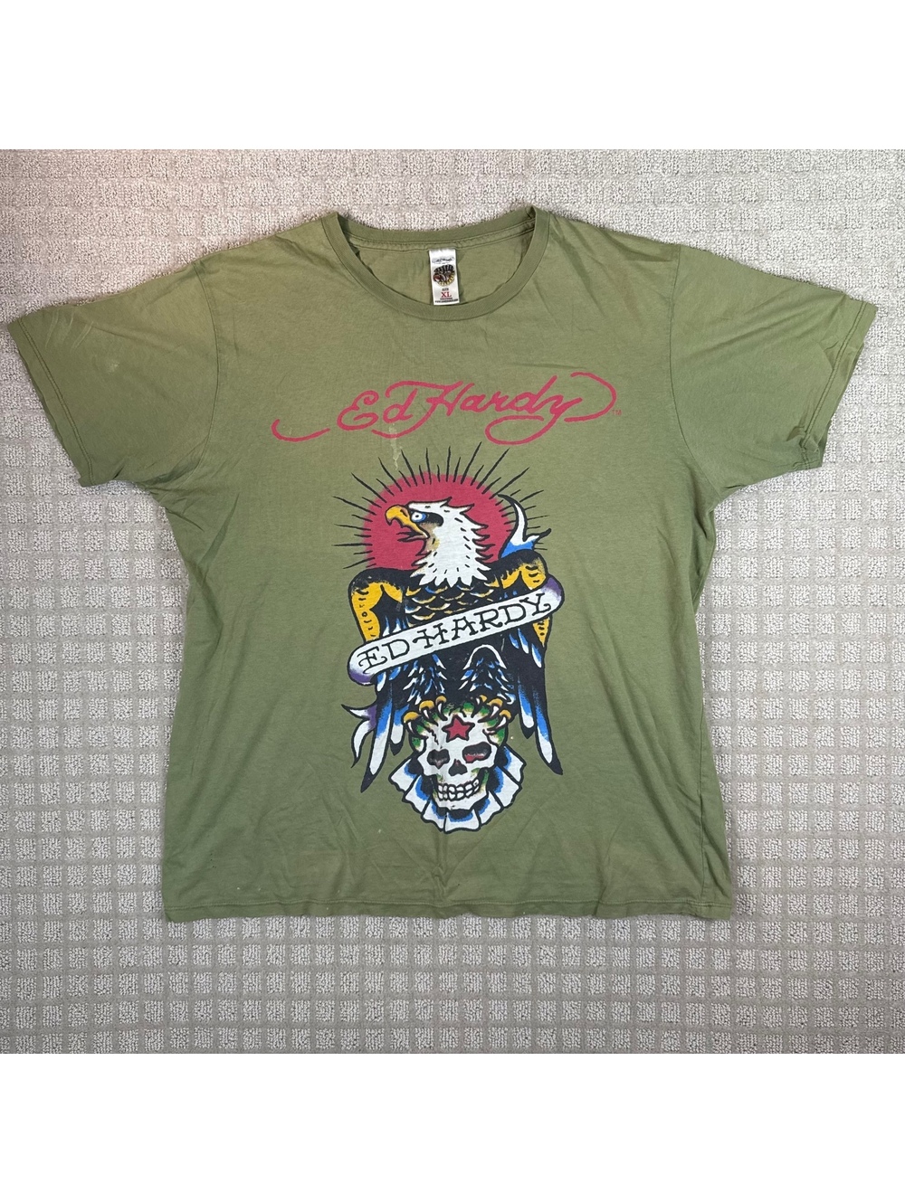 Ed Hardy Eagle Skull Graphic T Shirt XL Green